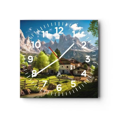 Reloj de pared - Reloj de vidrio - Idilio alpino - 40x40 cm