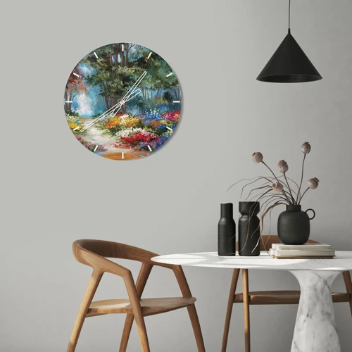 Reloj de pared - Reloj de vidrio - Jardín forestal, bosque floral - 30x30 cm