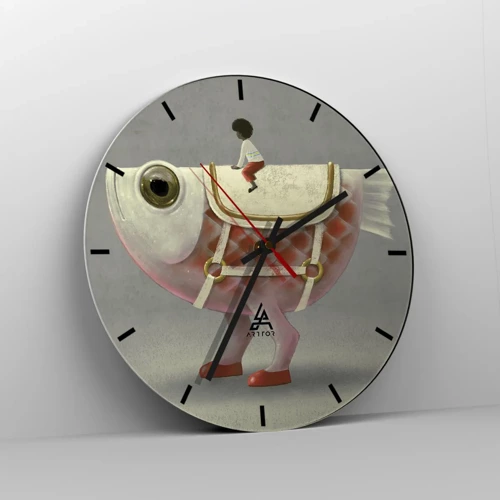 Reloj de pared - Reloj de vidrio - Jinete del pescado - 30x30 cm