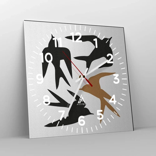 Reloj de pared - Reloj de vidrio - Juegos de golondrinas - 40x40 cm