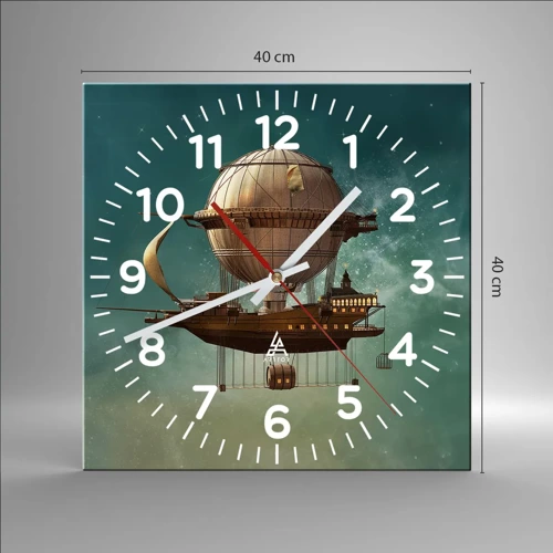 Reloj de pared - Reloj de vidrio - Julio Verne saluda - 40x40 cm