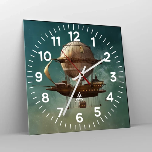 Reloj de pared - Reloj de vidrio - Julio Verne saluda - 40x40 cm