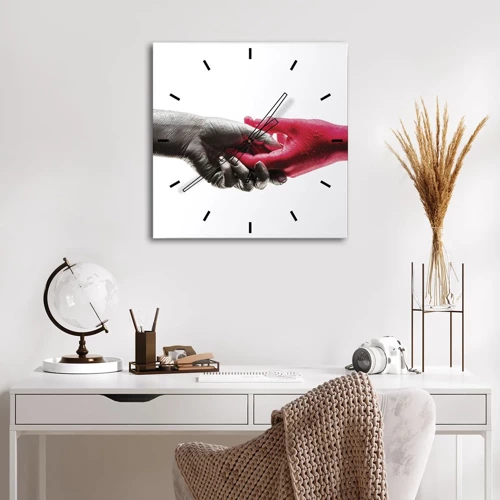 Reloj de pared - Reloj de vidrio - Juntos, aunque diferentes - 30x30 cm