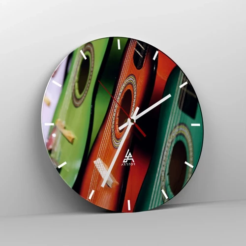 Reloj de pared - Reloj de vidrio - La guitarra tiene muchos colores - 40x40 cm