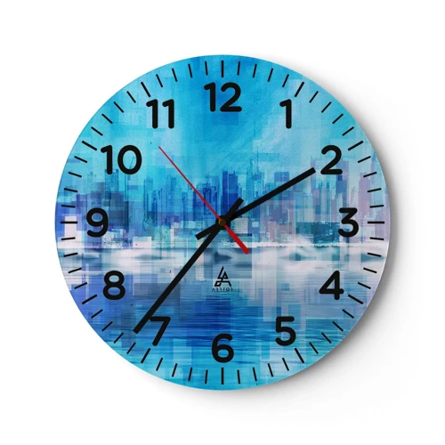 Reloj de pared - Reloj de vidrio - La urbe azul - 30x30 cm