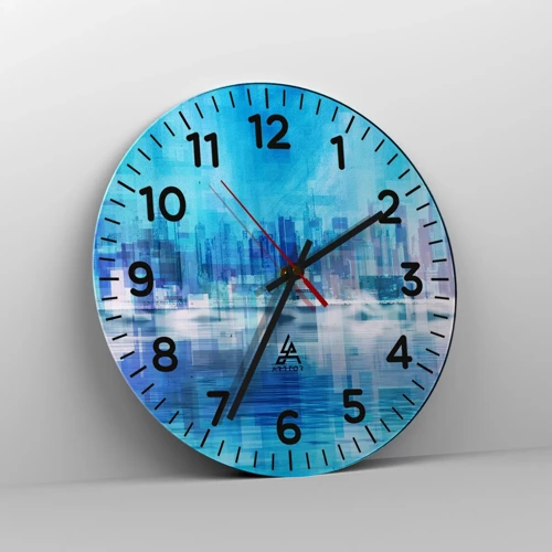 Reloj de pared - Reloj de vidrio - La urbe azul - 30x30 cm