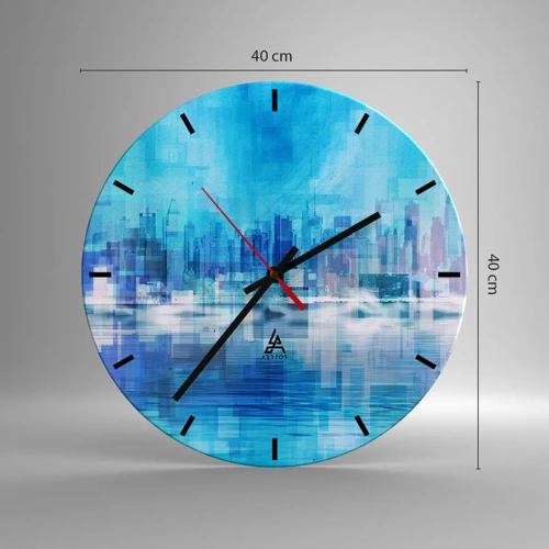 Reloj de pared - Reloj de vidrio - La urbe azul - 40x40 cm