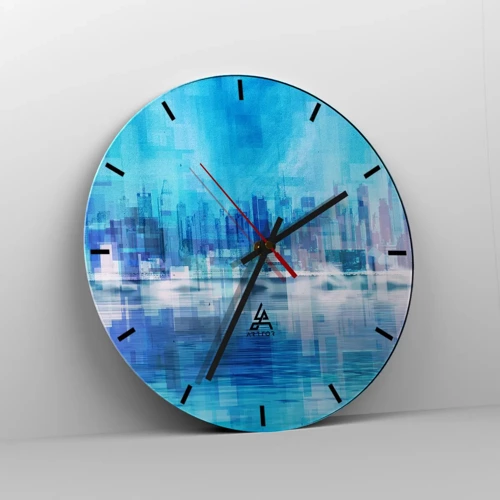 Reloj de pared - Reloj de vidrio - La urbe azul - 40x40 cm