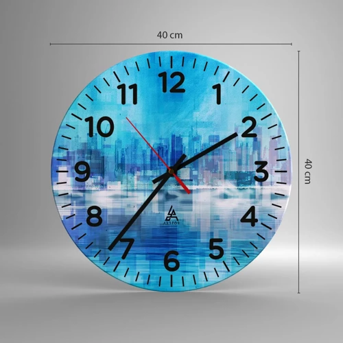 Reloj de pared - Reloj de vidrio - La urbe azul - 40x40 cm