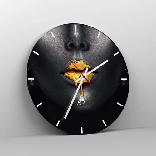 Reloj de pared - Reloj de vidrio - Labios de oro - 30x30 cm