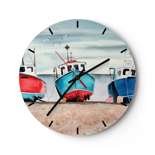 Reloj de pared - Reloj de vidrio - Listos para la pesca - 30x30 cm