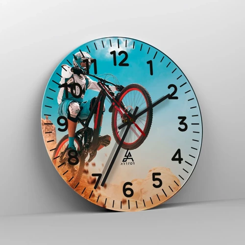 Reloj de pared - Reloj de vidrio - Locura sobre dos ruedas - 30x30 cm