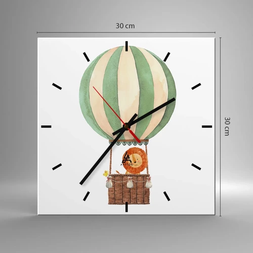 Reloj de pared - Reloj de vidrio - Los viajes del león - 30x30 cm