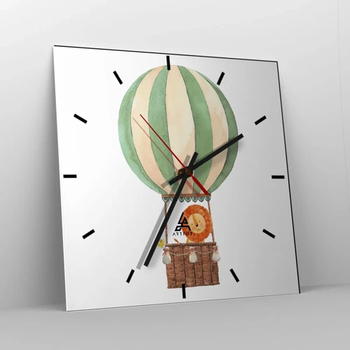 Reloj de pared - Reloj de vidrio - Los viajes del león - 30x30 cm