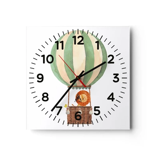 Reloj de pared - Reloj de vidrio - Los viajes del león - 30x30 cm