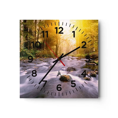 Reloj de pared - Reloj de vidrio - Malaquita en un marco de plata y oro - 30x30 cm