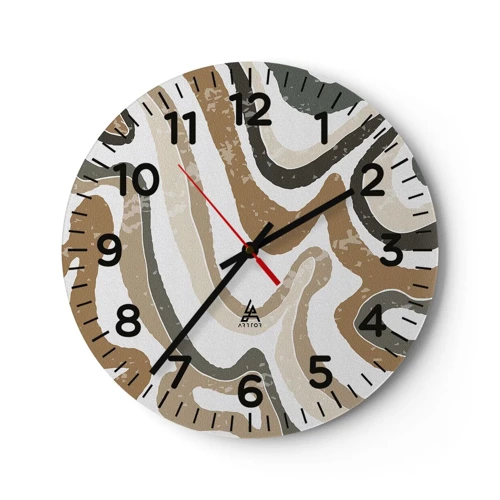 Reloj de pared - Reloj de vidrio - Meandros de colores terrosos - 30x30 cm