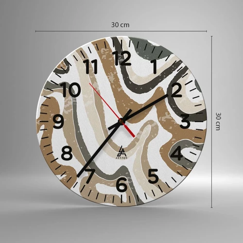 Reloj de pared - Reloj de vidrio - Meandros de colores terrosos - 30x30 cm