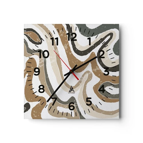 Reloj de pared - Reloj de vidrio - Meandros de colores terrosos - 40x40 cm