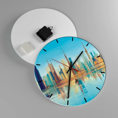 Reloj de pared - Reloj de vidrio - Metrópolis soleada - 30x30 cm