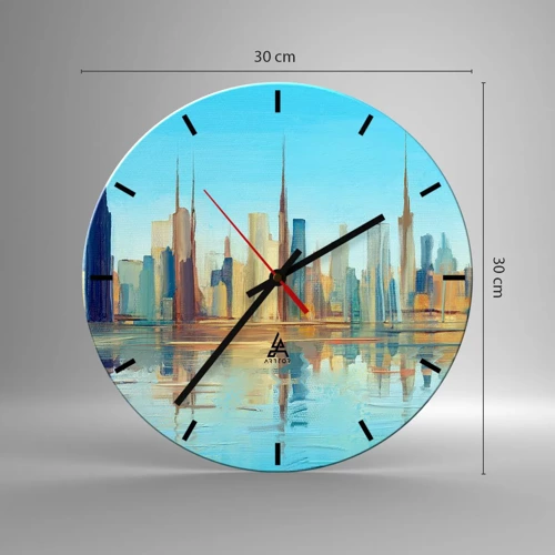 Reloj de pared - Reloj de vidrio - Metrópolis soleada - 30x30 cm