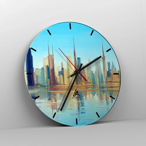 Reloj de pared - Reloj de vidrio - Metrópolis soleada - 30x30 cm