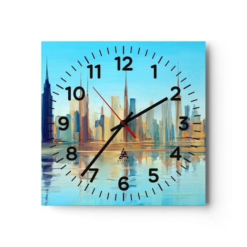 Reloj de pared - Reloj de vidrio - Metrópolis soleada - 30x30 cm