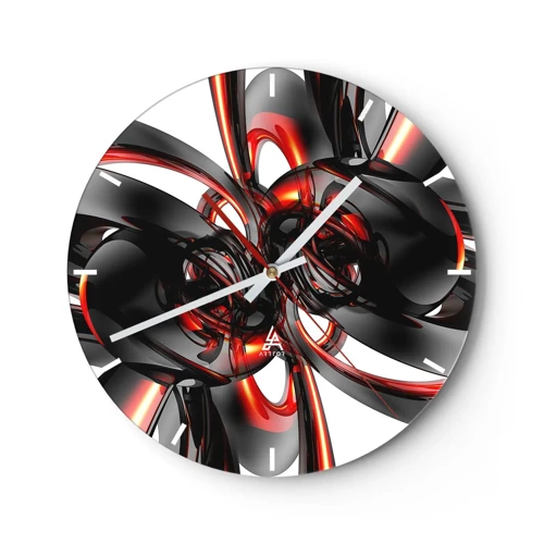 Reloj de pared - Reloj de vidrio - Movimiento en grafito y rojo - 30x30 cm