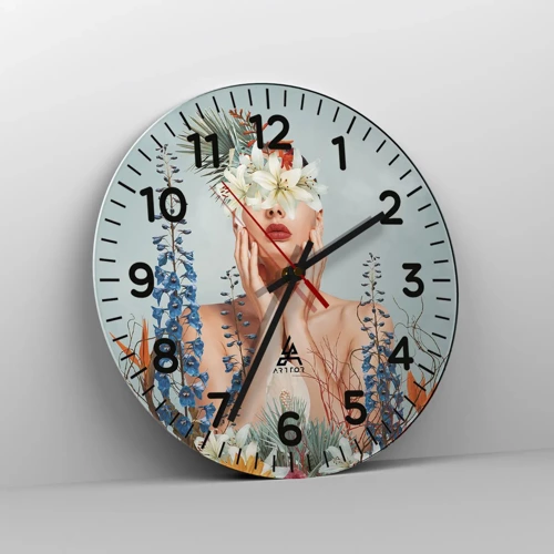 Reloj de pared - Reloj de vidrio - Mujer-flor - 30x30 cm