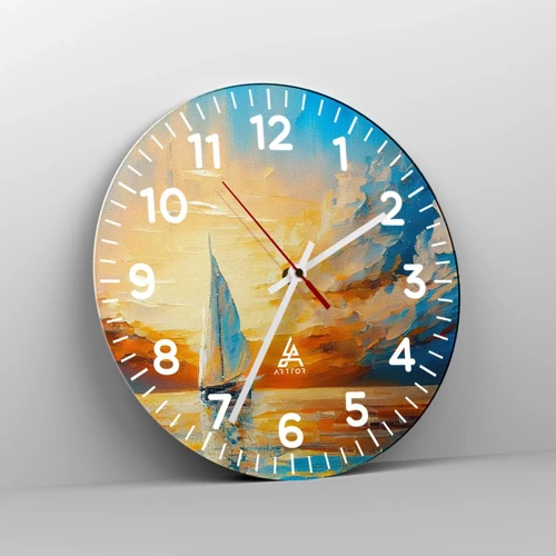 Reloj de pared - Reloj de vidrio - Navegando en oro - 40x40 cm