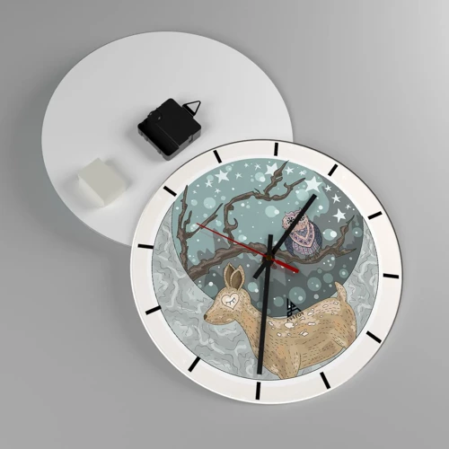 Reloj de pared - Reloj de vidrio - Noche de bosque de cuento de hadas - 30x30 cm