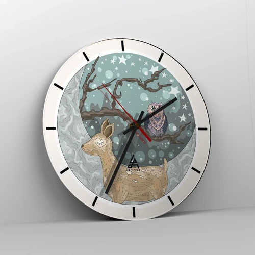 Reloj de pared - Reloj de vidrio - Noche de bosque de cuento de hadas - 30x30 cm