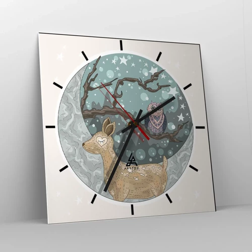 Reloj de pared - Reloj de vidrio - Noche de bosque de cuento de hadas - 40x40 cm