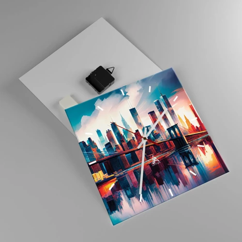 Reloj de pared - Reloj de vidrio - Nueva York siempre luce - 30x30 cm