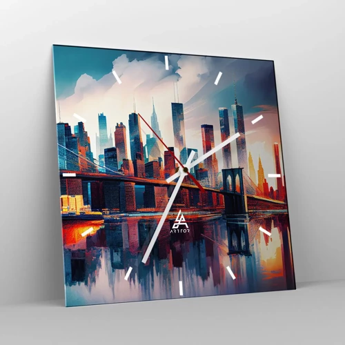 Reloj de pared - Reloj de vidrio - Nueva York siempre luce - 30x30 cm