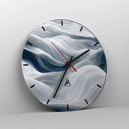 Reloj de pared - Reloj de vidrio - Olas blancas y azules - 30x30 cm