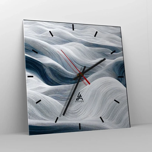 Reloj de pared - Reloj de vidrio - Olas blancas y azules - 40x40 cm