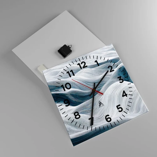Reloj de pared - Reloj de vidrio - Olas blancas y azules - 40x40 cm