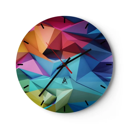 Reloj de pared - Reloj de vidrio - Origami arco iris - 40x40 cm