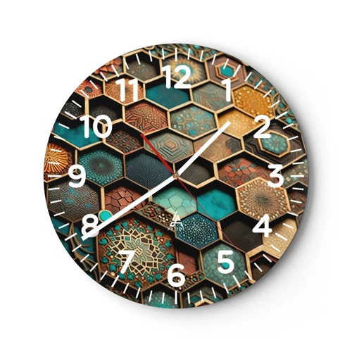 Reloj de pared - Reloj de vidrio - Ornamentos árabes - 30x30 cm