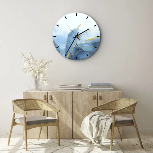 Reloj de pared - Reloj de vidrio - Oro y azul - 40x40 cm