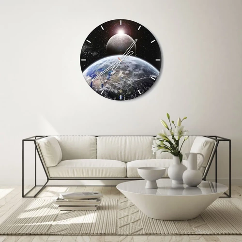 Reloj de pared - Reloj de vidrio - Paisaje cósmico - amanecer - 30x30 cm