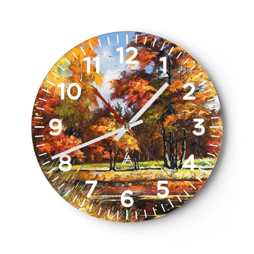 Reloj de pared - Reloj de vidrio - Paisaje en dorado y marrón - 40x40 cm