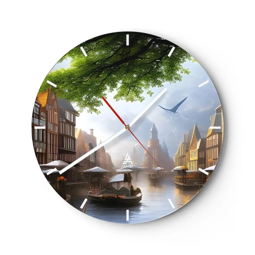 Reloj de pared - Reloj de vidrio - Paisaje urbano holandés - 30x30 cm