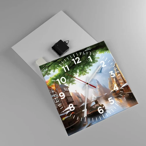 Reloj de pared - Reloj de vidrio - Paisaje urbano holandés - 30x30 cm