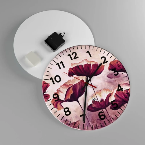 Reloj de pared - Reloj de vidrio - Pétalo rojo y blanco - 30x30 cm