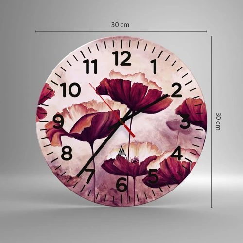 Reloj de pared - Reloj de vidrio - Pétalo rojo y blanco - 30x30 cm