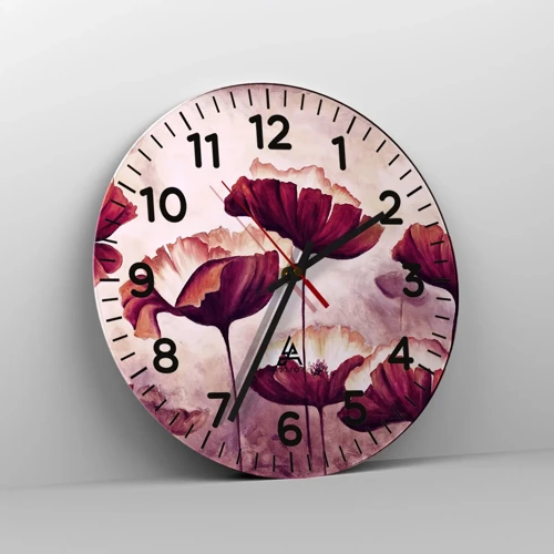 Reloj de pared - Reloj de vidrio - Pétalo rojo y blanco - 30x30 cm