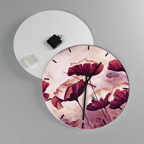 Reloj de pared - Reloj de vidrio - Pétalo rojo y blanco - 40x40 cm