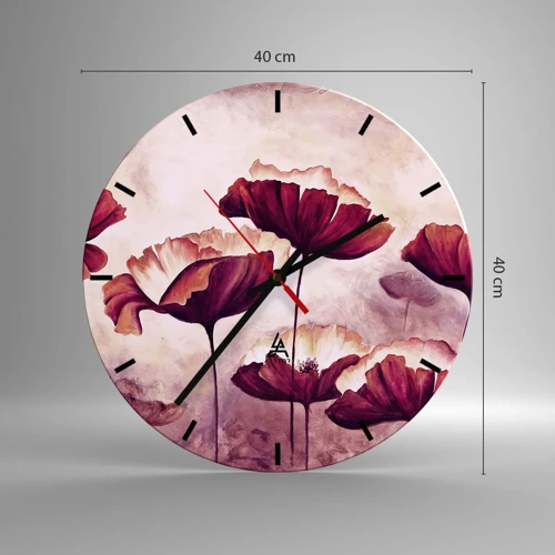 Reloj de pared - Reloj de vidrio - Pétalo rojo y blanco - 40x40 cm